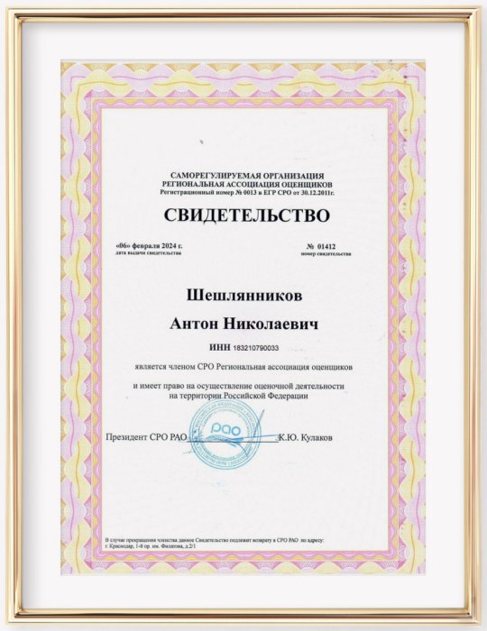 Свидетельство СРО. Шешлянников А.Н.
